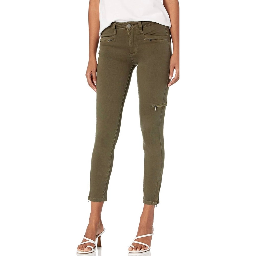 Paige Olive Green Zipper Detail Skinny Ankle Pants Size‎ 32
